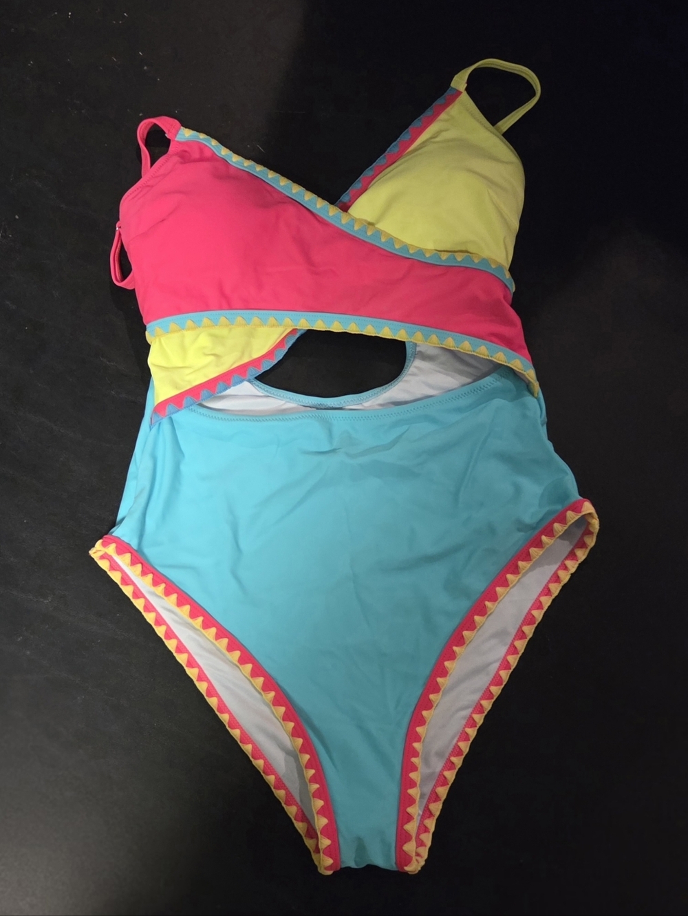 Colorblock One-Piece Swimsuit - Pink, Yellow & Blue